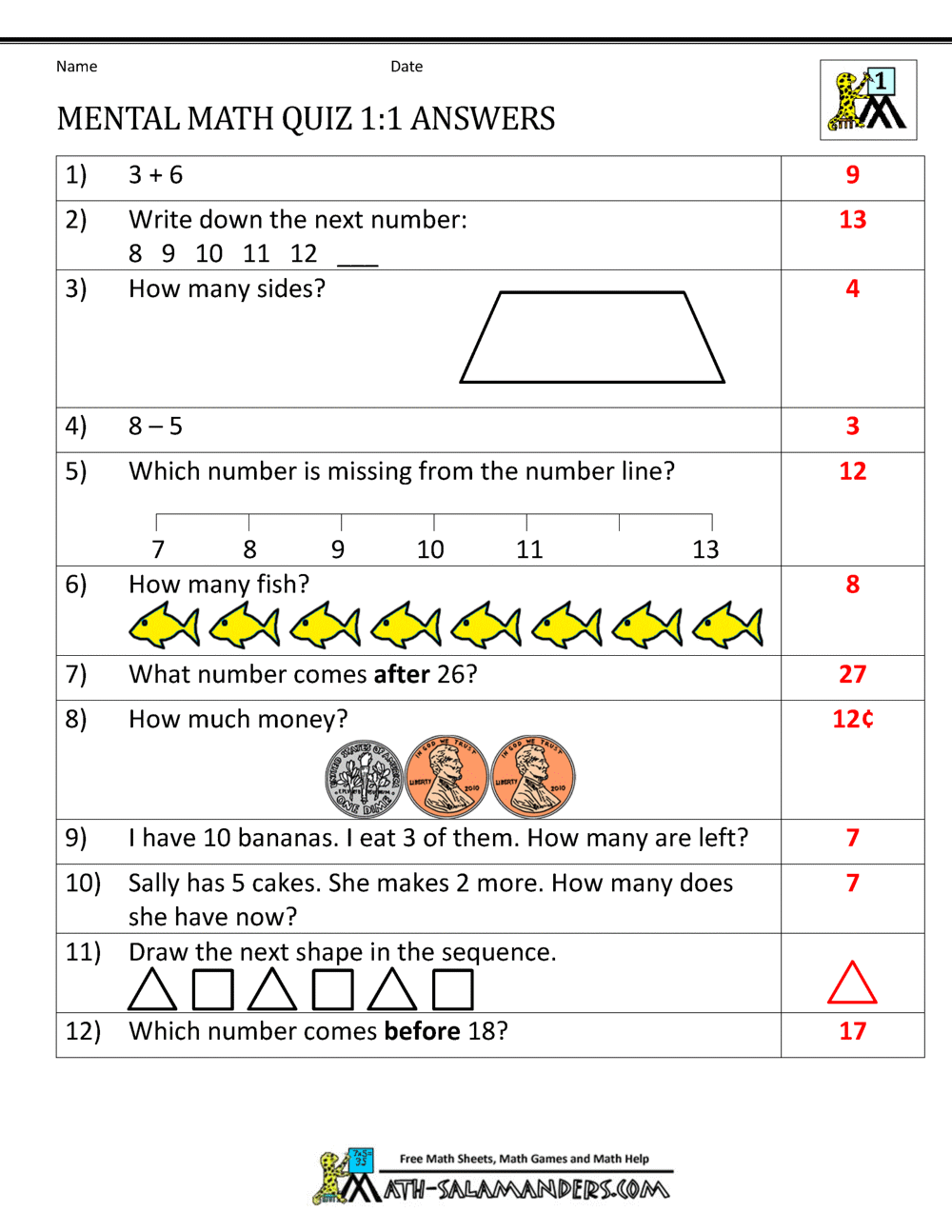 CLASS 4 MATHEMATICS QUIZ